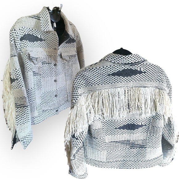 LEVIS FRINGE WOOL BLEND TRUCKERS JACKET Boho Chic Coastal Cowgirl Size 1… - Picture 5 of 13